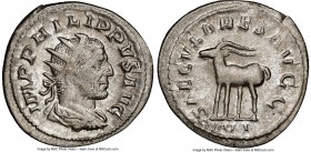 Philip I (AD 244-249). AR antoninianus (23mm, 12h). NGC XF. Rome, 6th officina, Millennium Issue, AD 248. IMP PHILIPPVS AVG, radiate, draped and cuira...