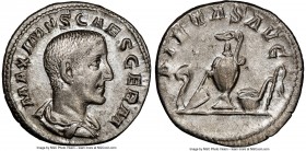 Maximus (AD 235/6-238). AR denarius (19mm, 3.23 gm, 11h). NGC AU 3/5 - 4/5. Rome, late AD 235-early AD 236. IVL VERVS MAXIMVS CAES, bareheaded, draped...