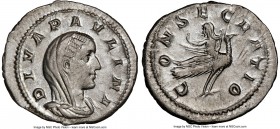 Diva Paulina (died before AD 235). AR denarius (21mm, 3.14 gm, 5h). NGC AU 4/5 - 4/5. Rome, AD 236. DIVA PAVLINA, veiled and draped bust of Diva Pauli...