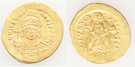 Justinian I the Great (AD 527-565). AV solidus (21mm, 4.42 gm, 6h). VF. Constantinople, 10th officina, ca. AD 545-565. D N IVSTINI-ANVS PP AVG, cuiras...