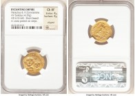 Heraclius (AD 610-641), with Heraclius Constantine. AV solidus (20mm, 4.29 gm, 7h). NGC Choice XF 4/5 - 4/5, clipped. Constantinople, 1st officina, ca...