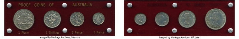 Elizabeth II 4-Piece Uncertified silver Proof Set 1957-(m), 1) 3 Pence, KM57 2) ...