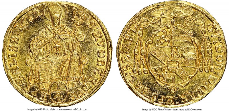 Salzburg. Guidobald gold 1/4 Ducat 1662 MS65 NGC, KM163, Fr-777. 

HID09801242...