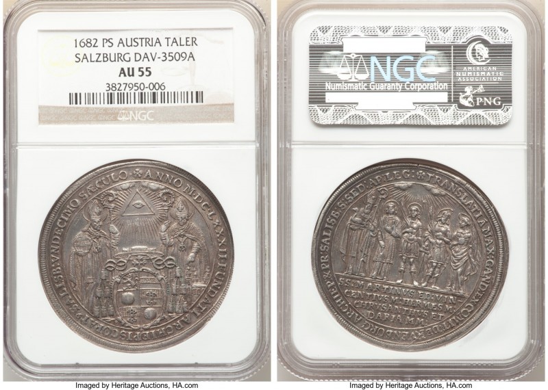 Salzburg. Maximilian Gandolph Taler 1682-PS AU55 NGC, KM233, Dav-3509A. Commemor...