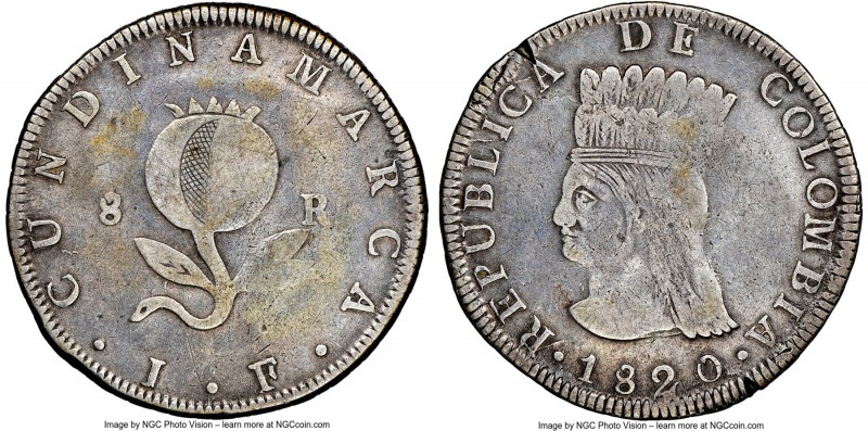 Cundinamarca. Republic 8 Reales 1820-JF VF Details (Rim Damage) NGC, KM-C6. 

...