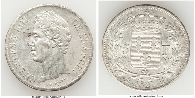 Charles X 5 Francs 1827-H XF, La Rochelle mint, KM728.5. 37.0mm. 24.90gm. 

HI...
