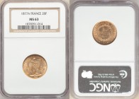 Republic gold 20 Francs 1877-A MS63 NGC, Paris mint, KM825, Gad-1063. AGW 0.1867 oz. 

HID09801242017

© 2020 Heritage Auctions | All Rights Reser...