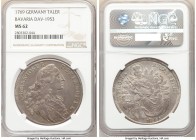 Bavaria. Maximilian III Joseph Taler 1769 MS62 NGC, Munich mint, KM519.1, Dav-1953. Light adjustment marks on reverse. 

HID09801242017

© 2020 He...