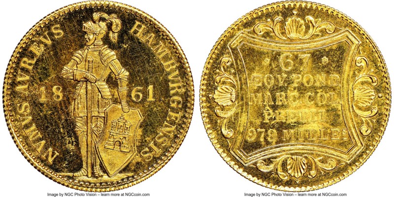 Hamburg. Free City gold Ducat 1861 UNC Details (Obverse Cleaned) NGC, KM579. Pro...