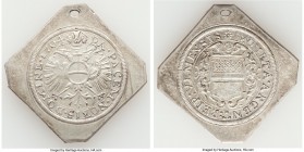 Ulm. Free City Klippe Gulden 1704 XF (Holed, Cleaned), KM95. 30.6x30.5mm. 13.91gm. Struck during the siege of the Imperial armies in the War of the Sp...