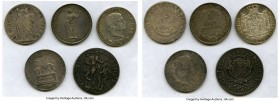 5-Piece Lot of Uncertified Assorted Crowns, 1) Piedmont. Subalpine Republic 5 Francs L'An 9 (1800/1801) - VF, KM-C4. 37.6mm. 24.65gm 2) Lombardy-Venet...