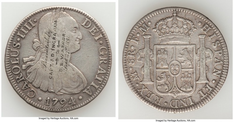 Charles IV 8 Reales 1794 Mo-FM XF (Engraved), Mexico City mint, KM109. 39.2mm. 2...