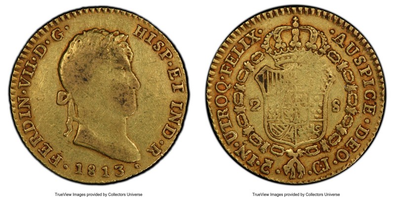 Ferdinand VII gold 2 Escudos 1813 C-CJ VF30 PCGS, Cadiz mint, KM468, Calico-1583...