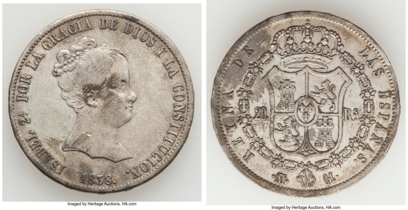 Isabel II Pair of Uncertified Assorted 20 Reales XF, 1) 20 Reales 1838 M-CL, KM5...