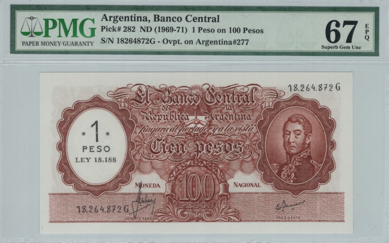 Argentina - 1 on 100 Pesos - PMG 67EPQ - (1969-1971) Overprint (1 printed on 100...