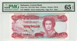Bahamas - 3 Dollars - PMG 66EPQ - (1974) Very Nice SN SN A009494