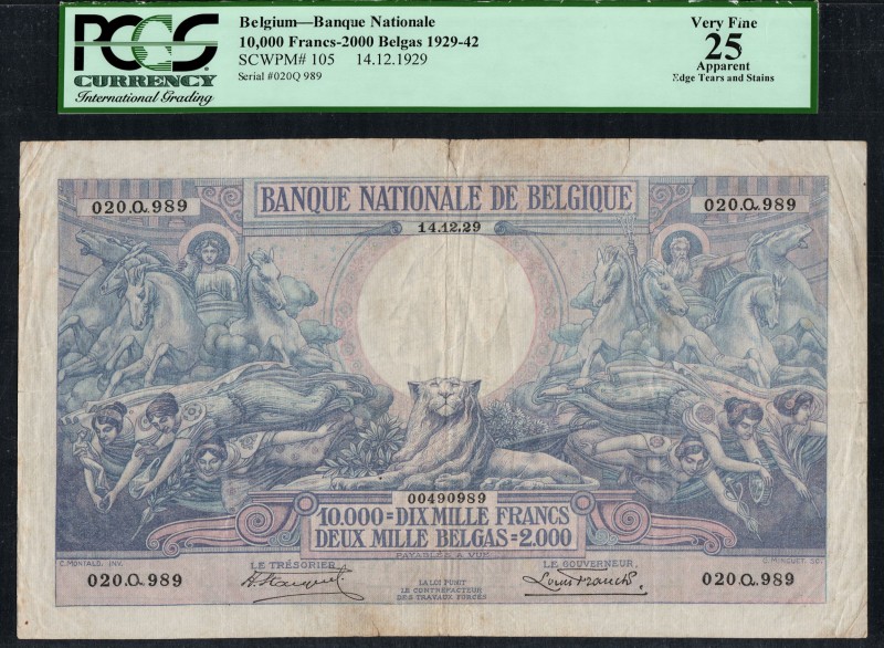 Belgium - 10000 Francs - PCGS 25 - (1929) Large Note
