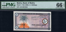 Biafra - 5 Shillings - PMG 66EPQ - (1968)  SN A/O 6551924