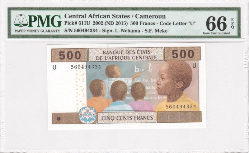 Central African States - Cameroun - 500 Francs - PMG 66EPQ - (2002)