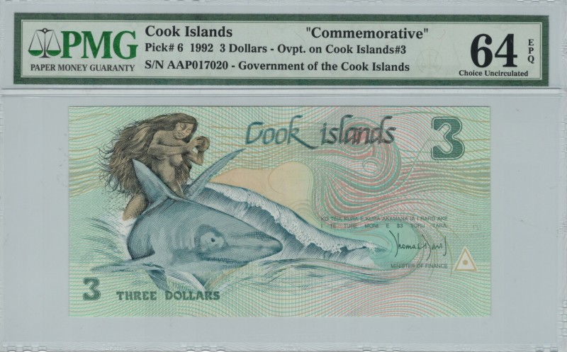 Cook Islands - 3 Dollars - PMG 64EPQ - (1992) Commemorative