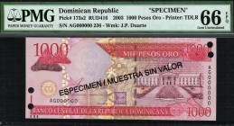 Dominican Republic - 1000 Pesos Oro - PMG 66EPQ - (2003) Specimen