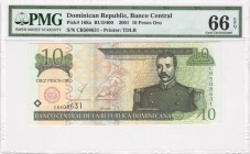 Dominican Republic - 10 Pesos - PMG 66EPQ - (2001)