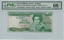 East Caribbean States - 5 Dollars - PMG 66EPQ - (1986-1988)  SN B073585A