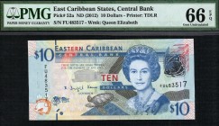 East Caribbean States - 10 Dollars - PMG 66EPQ - (2012)  SN FU483517