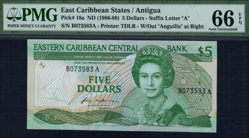 East Caribbean States - 5 Dollars - PMG 66EPQ - (1986-1988)