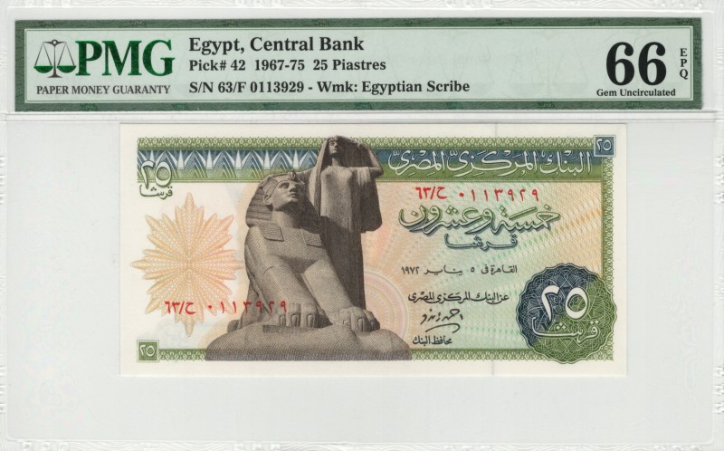 Egypt - 25 Piastres - PMG 66EPQ - (1967-1975) SN 63/F 0113929