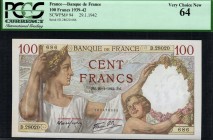 France - 100 Francs - PCGS 64 - (1939-1942)  SN D.28020 686