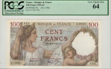 France - 100 Francs - PCGS 64 - (1942)  SN D.28020 688