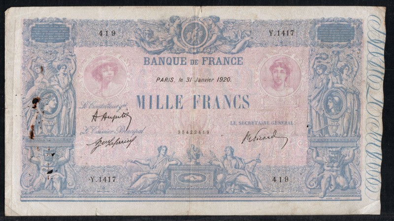 France - 1000 Francs - Not Graded F - (1920) Pick 67h