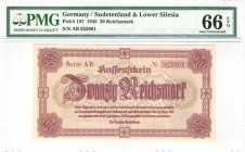Germany - Sudetenland and Lower Silesia - 20 Reichsmark - 1945 PMG 66 EPQ - Pick#187