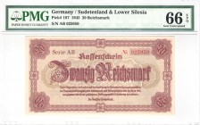 Germany - Sudetenland and Lower Silesia - 20 Reichsmark - 1945 PMG 66 EPQ - Pick#187