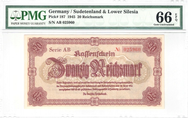 Germany - Sudetenland and Lower Silesia - 20 Reichsmark - 1945 PMG 66 EPQ - Pick...