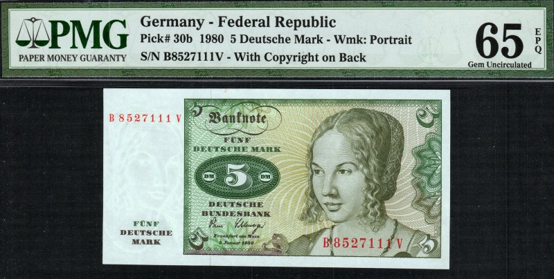 Germany - 5 Deutsche Mark - PMG 65EPQ - (1980) SN B8527111V
