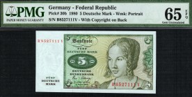 Germany - 5 Deutsche Mark - PMG 65EPQ - (1980)  SN B8527111V