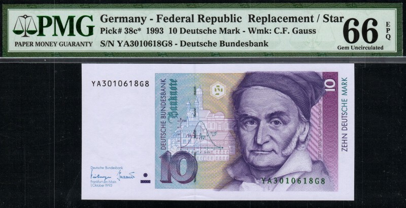 Germany - 10 Mark - PMG 66EPQ - (1993) Replacement/Star SN YA3100618G8