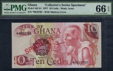 Ghana - 10 Cedits - PMG 66EPQ - (1977) Collector Series Specimen SN 0010763
