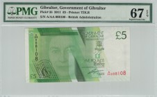 Gibraltar - 5 Pounds - PMG 67EPQ - (2011) perfis A/AA 008108
