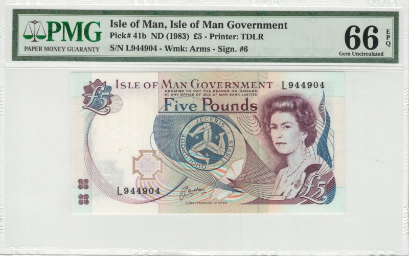 Isle of Man - 5 Pounds - PMG 66EPQ - (1983) SN L944904