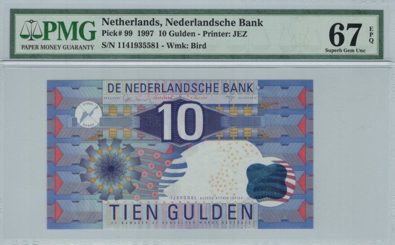 Netherlands - 10 Gulden - PMG 67EPQ - (1997) sequential numbers SN 1141935581