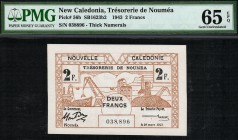 New Caledonia, Tresorerie de Noumea - 2 Francs - PMG 65EPQ - (1943)