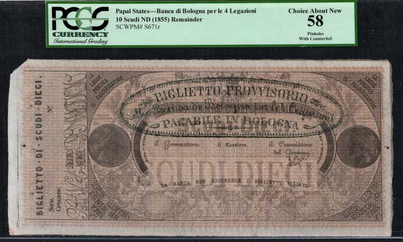 Papal States - Bolonga - 10 Scudi - PCGS 58 - (1855)