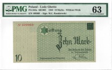 Poland - Ghetto Lodz - 10 Mark - 1940 - PMG 63 - Without WMk