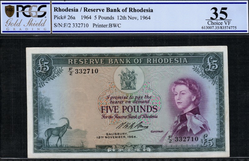 Rhodesia - 5 Pounds - PCGS 35 - (1964)