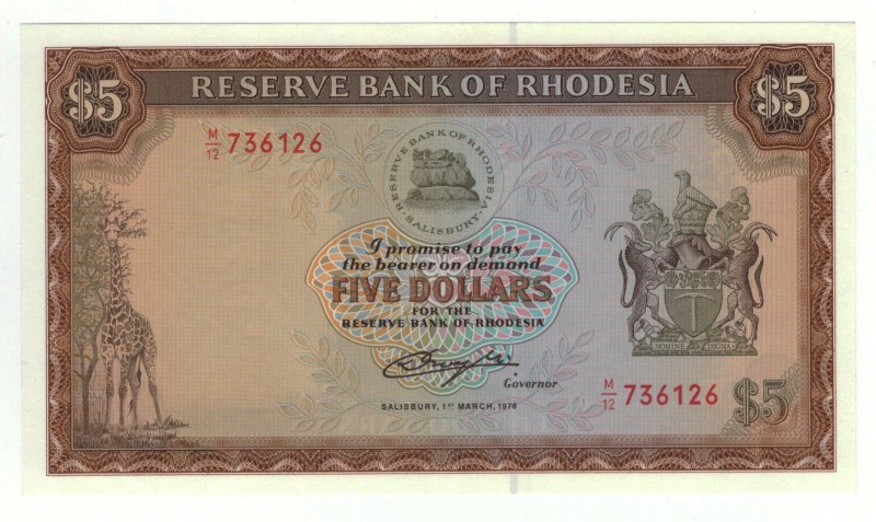 Rhodesia - 5 Dollars - 1976
