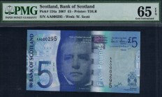 Scotland - 5 Pounds - PMG 65EPQ - (2007)  SN AA000295 (3 digits)