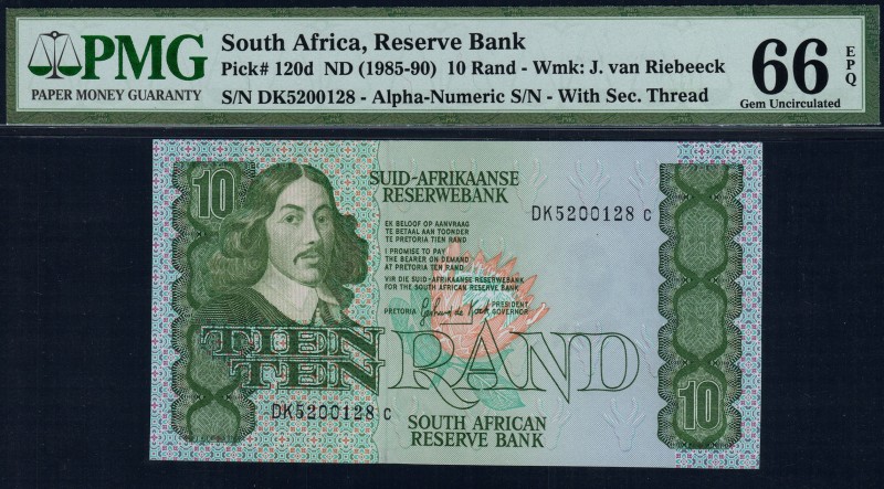 South Africa - 10 Rand - PMG 66EPQ - (1985-1990) With Sec. Thread